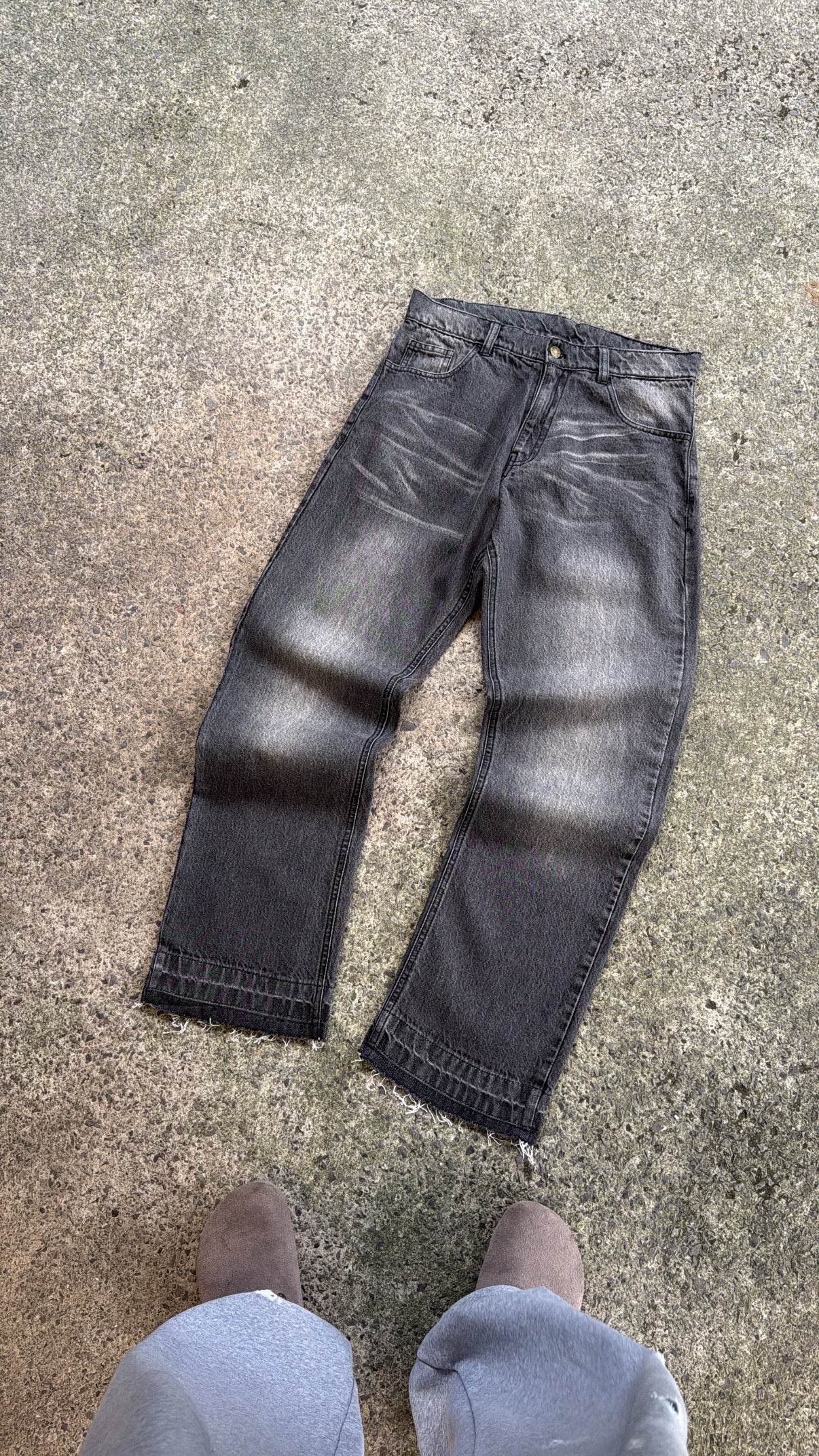Grey Distressed Hem denim